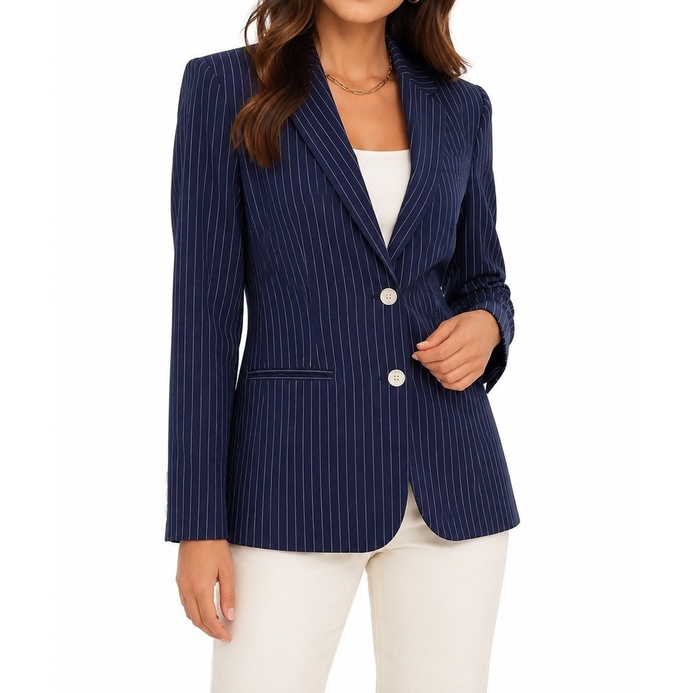 Lauren Ralph Lauren 100% Silk Navy Pinstripe Blazer Jacket Women’s 10